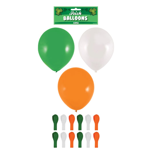 Pack of 12 St Patricks Day Irish Party Balloons Green Orange White