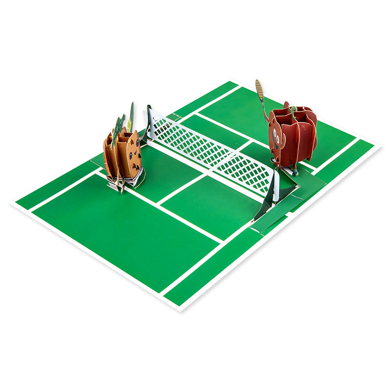 Tennis Game, Set, Snack! Cookie vs Apple 3D Pop Up Greeting Card - Birthday Anniversary Holidays Event