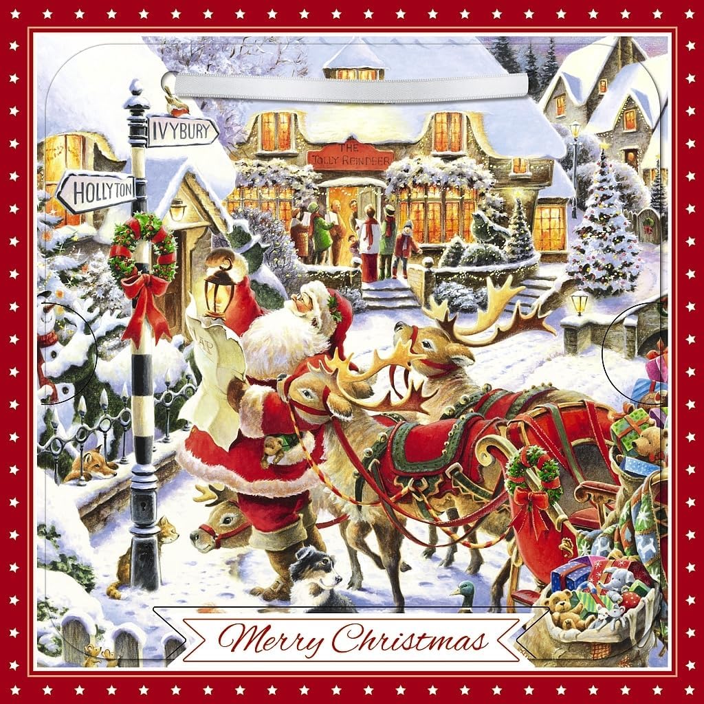 Santa And Reindeer 3D Lenticular Traditional Festive Merry Christmas Card with Detachable Keepsake