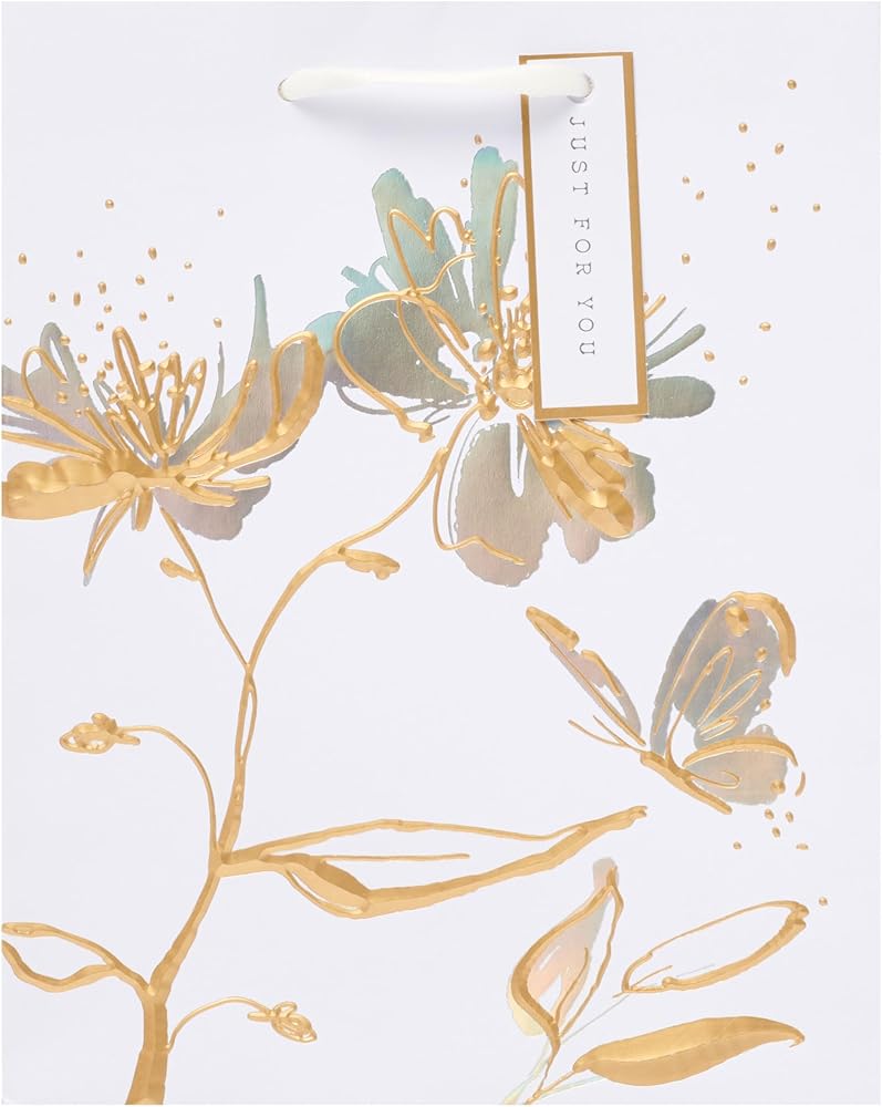 Floral White Lotus Design Medium Gift Bag