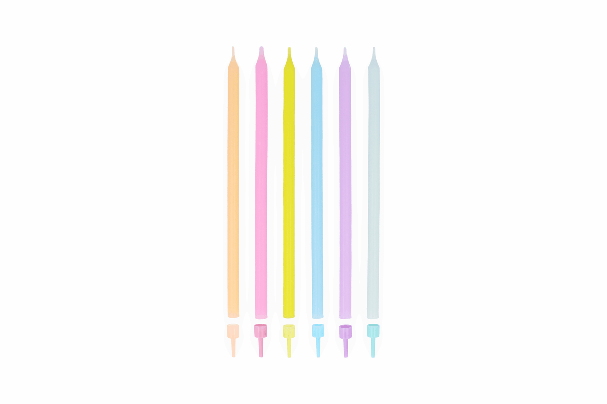 Pack of 12 Pastel Party Tall Candles with Holders (12.5cm)