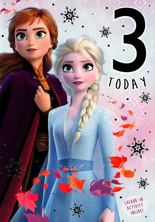 Age 3 Frozen 2 Birthday Card with Colour In Activity Inside