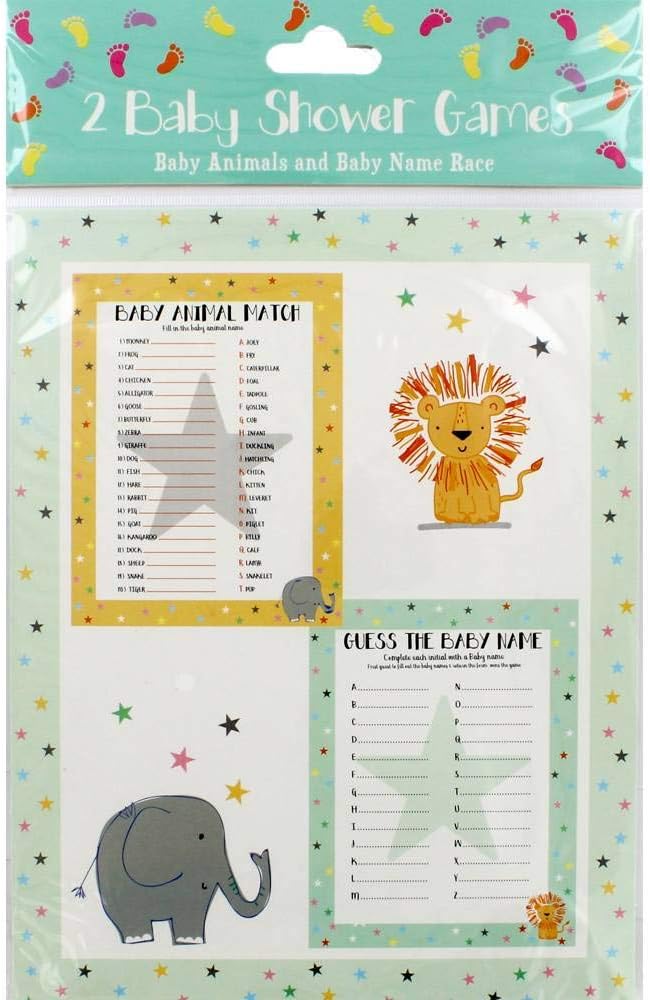 Set of 2 Baby Shower Games - 12 Baby Animals & 12 Baby Names Race Game Sheets