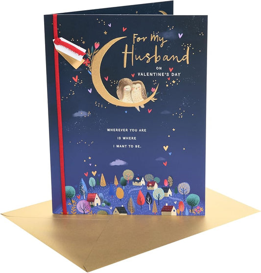Owls on Moon Design Husband Valentine's Day Card