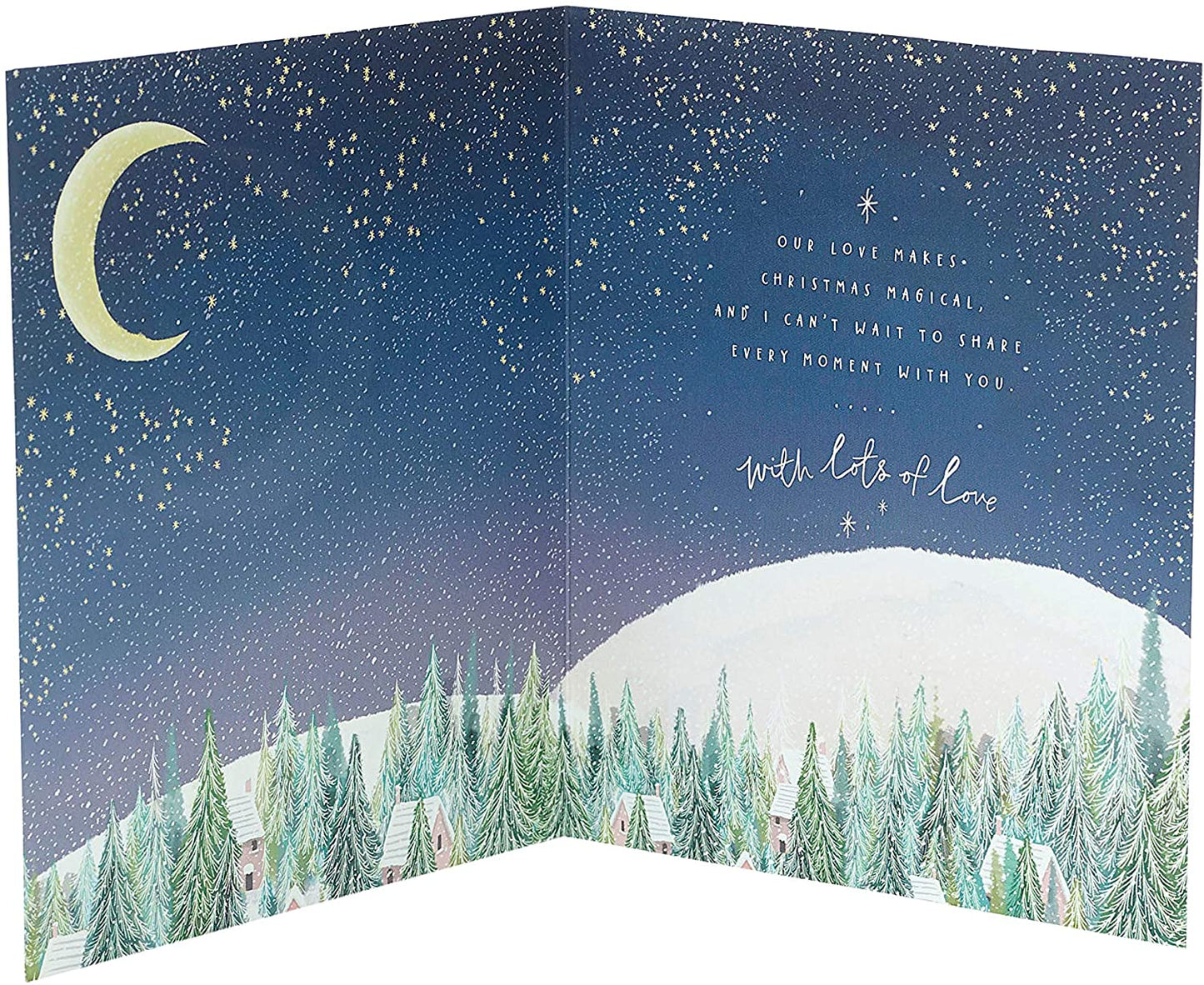 Wife Couple Sitting On Moon Scenery Design Christmas Card