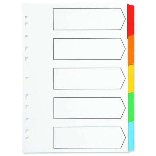 A4 White 5-Part Multi-punched Reinforced Board Multi-Colour Blank Tabs Index