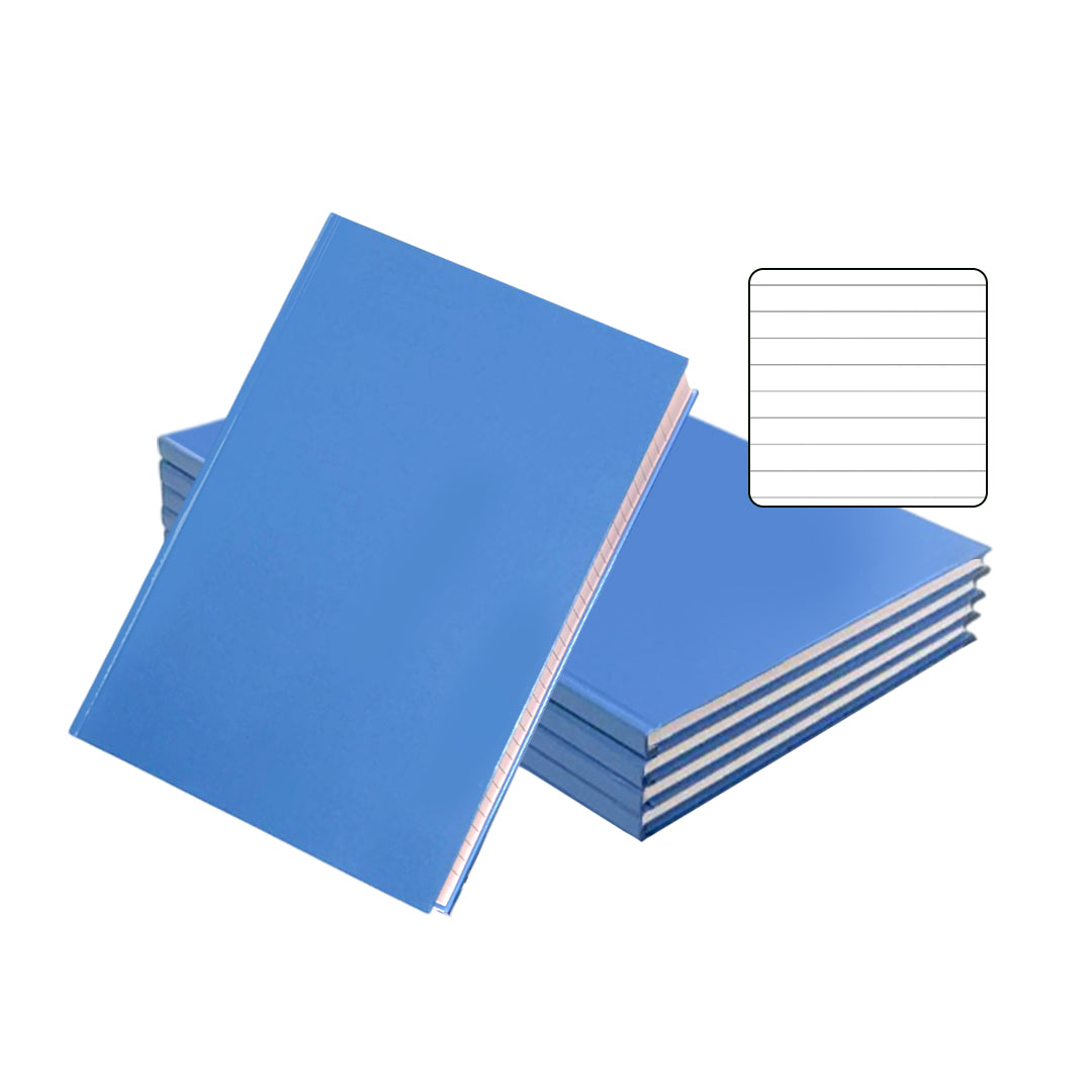 Pack of 5 A4 160 Pages 8mm Ruled Blue Casebound Notebooks