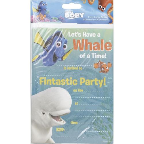 Pack of 20 Sheets Finding Dory “Whale of a Time” Party Invitation Cards
