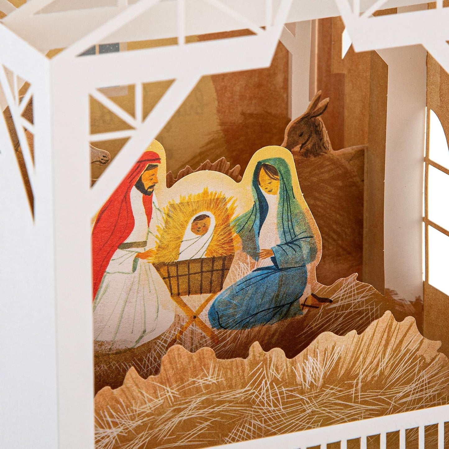 Traditional 3D Pop-Up All is Calm Nativity Scene Design Christmas Card