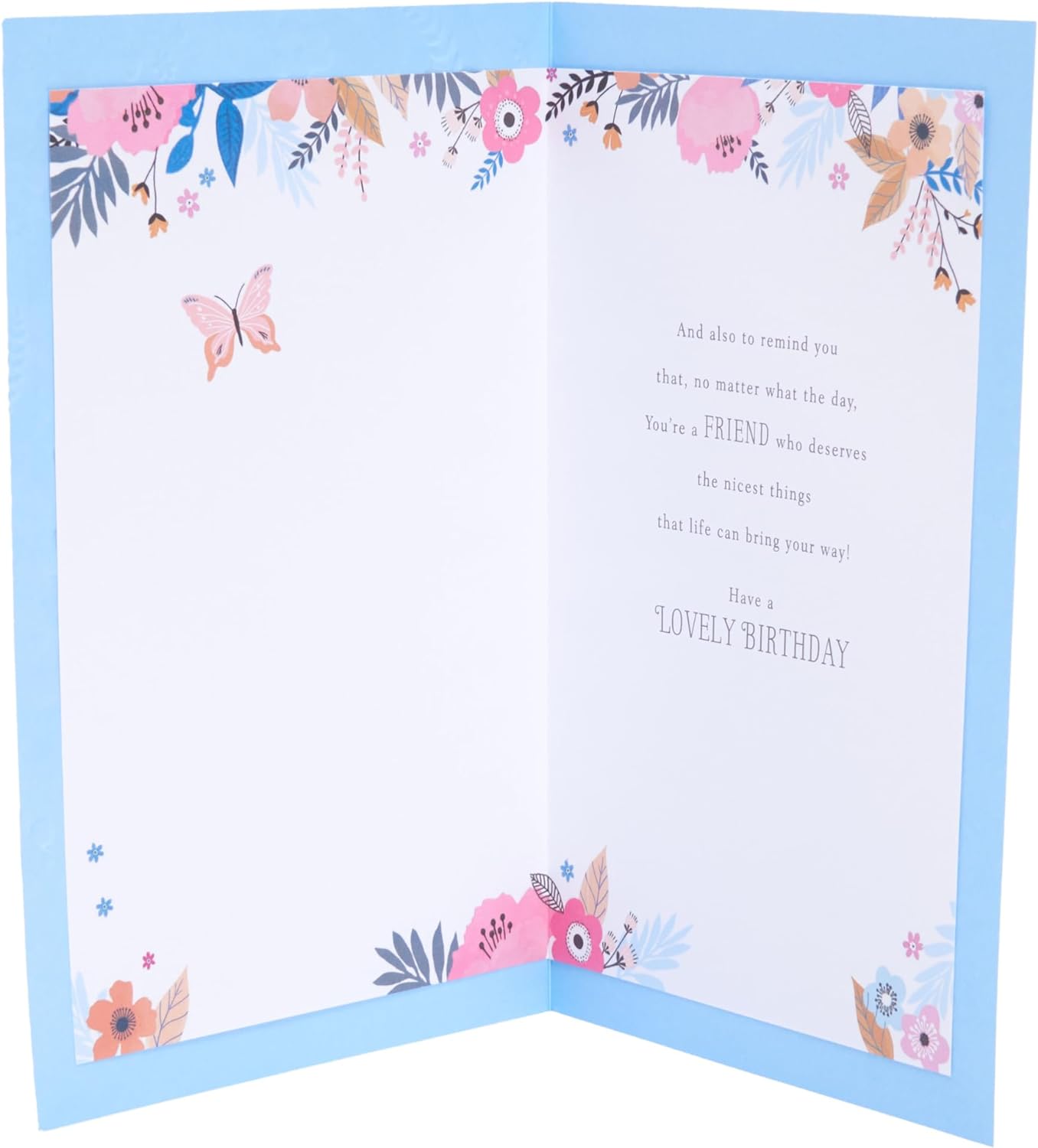 Pink & Blue Floral Design Friend Birthday Card