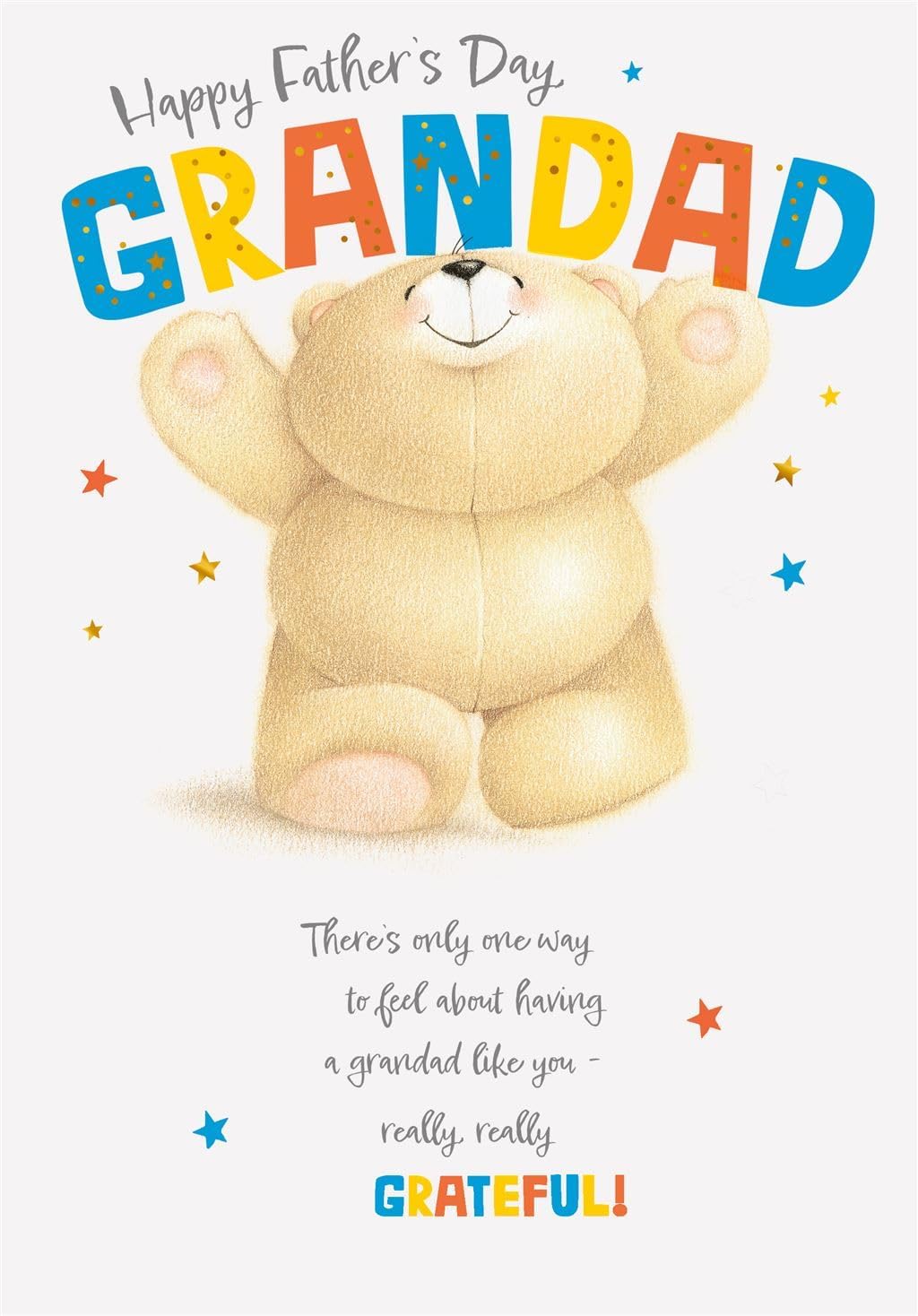 Teddy Bear Design Colourful Text Grateful Message Grandad Happy Father's Day Card
