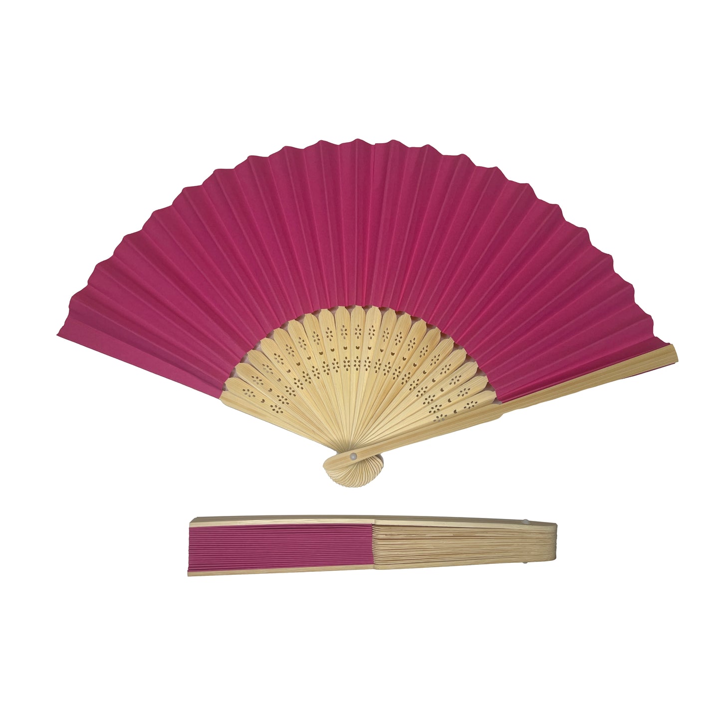 Pack of 50 Dark Pink Paper Foldable Hand Held Bamboo Wooden Fans by Parev