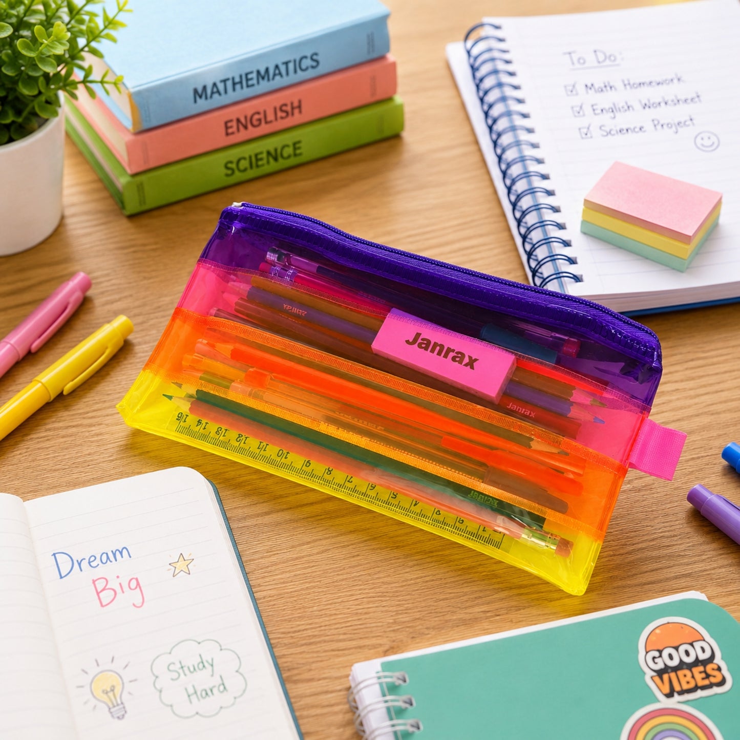 DL Rainbow Coloured Rainbow Pencil Case