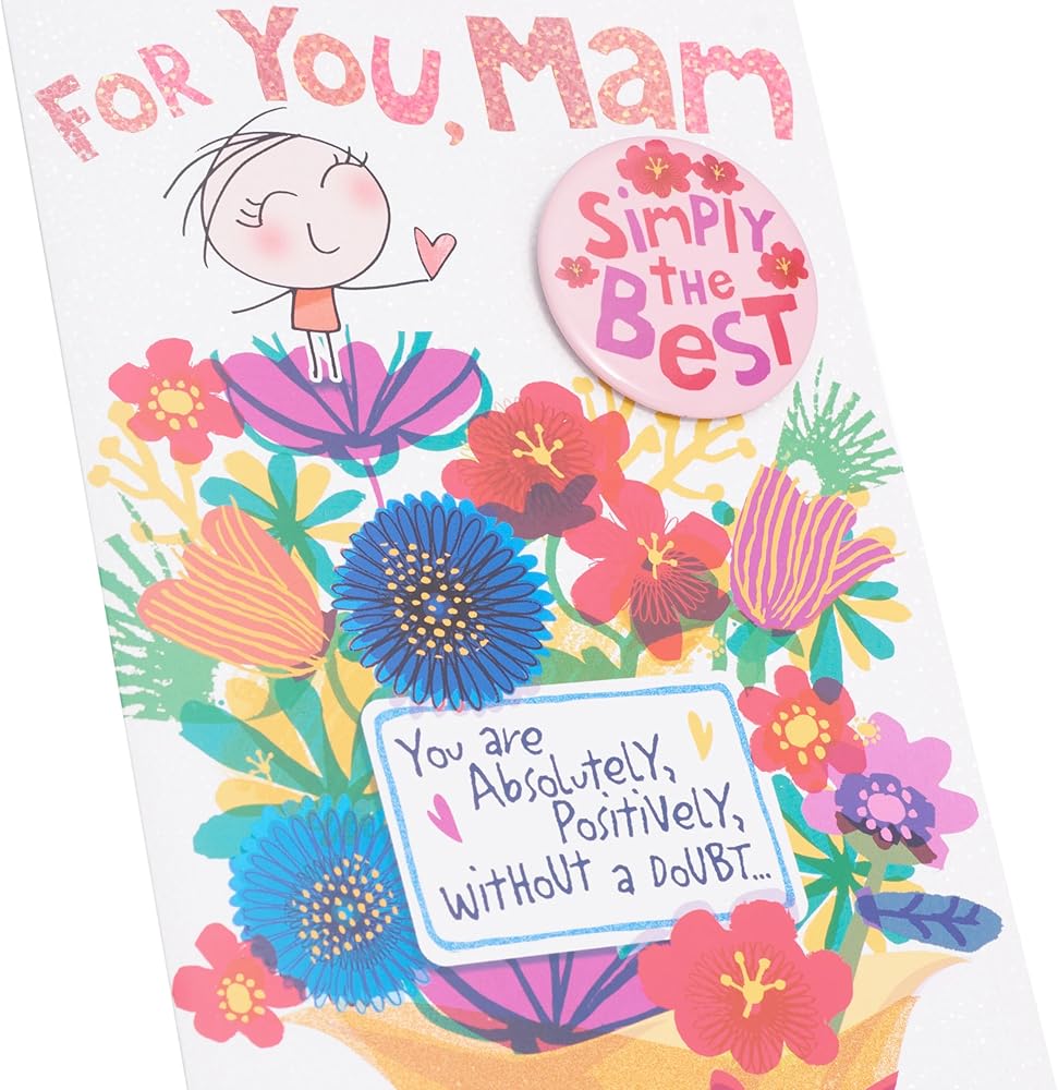 Wigwam Bouquet of Flowers Design Mam Mother's Day Card Includes Badge