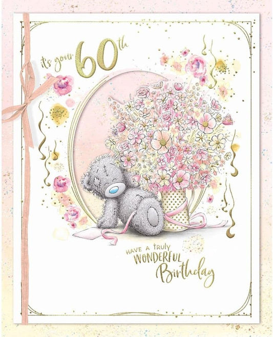 Bear Sat With Flowers 60th Birthday Card