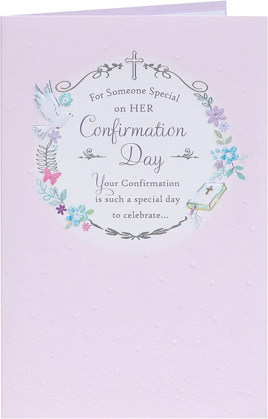 Baby Pink Design Confirmation Card For Girl 