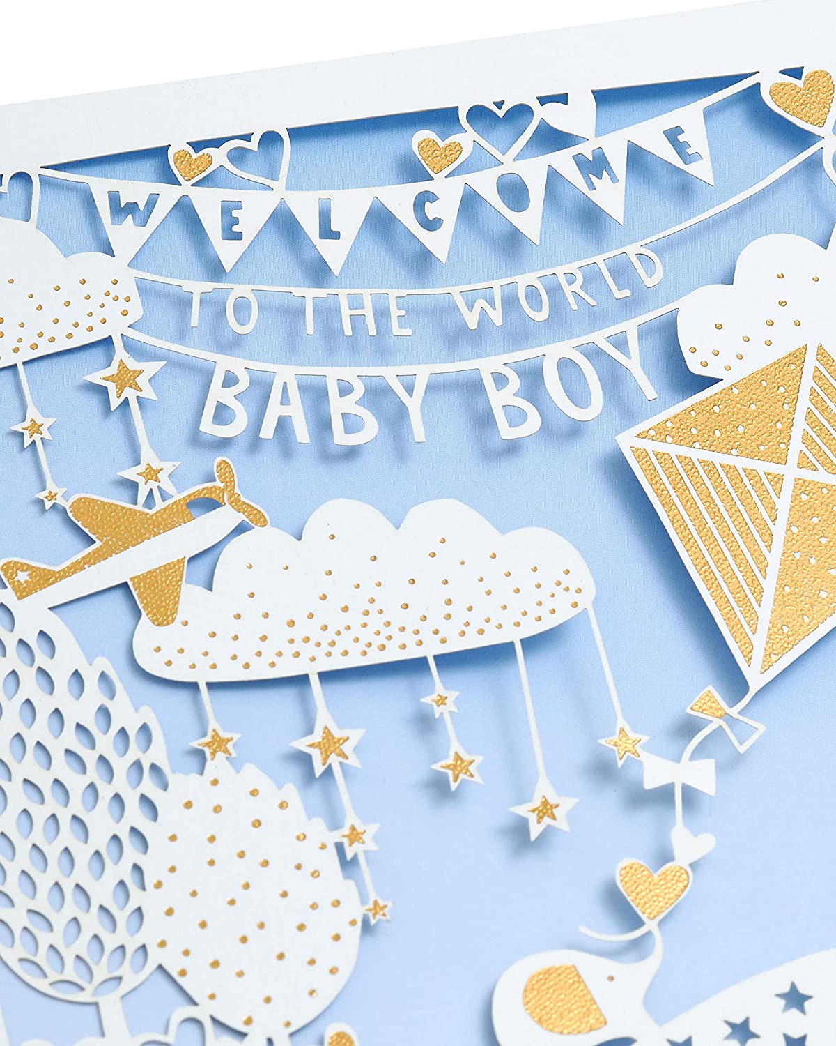 Laser Cut Design Welcome to The World Baby Boy Congratulations Card