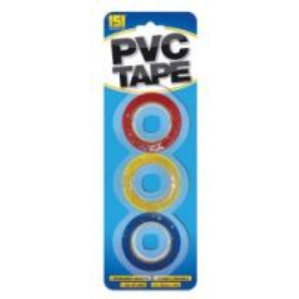Coloured PVC Tape 3 x 18mm x 15m (3 Pack)