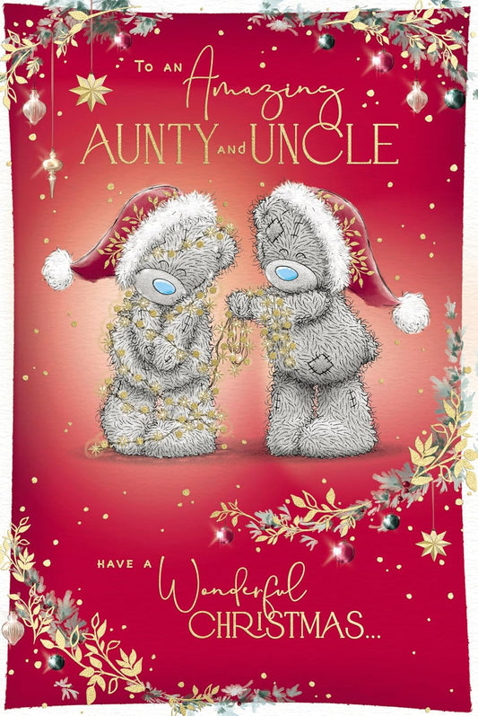 Bears Wrapping Up in Fairy Lights Amazing Aunty and Uncle Christmas Card