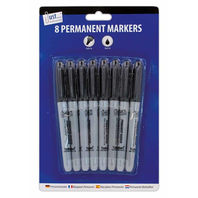 Pack of 8 Black Bullet Tip Permanent Markers