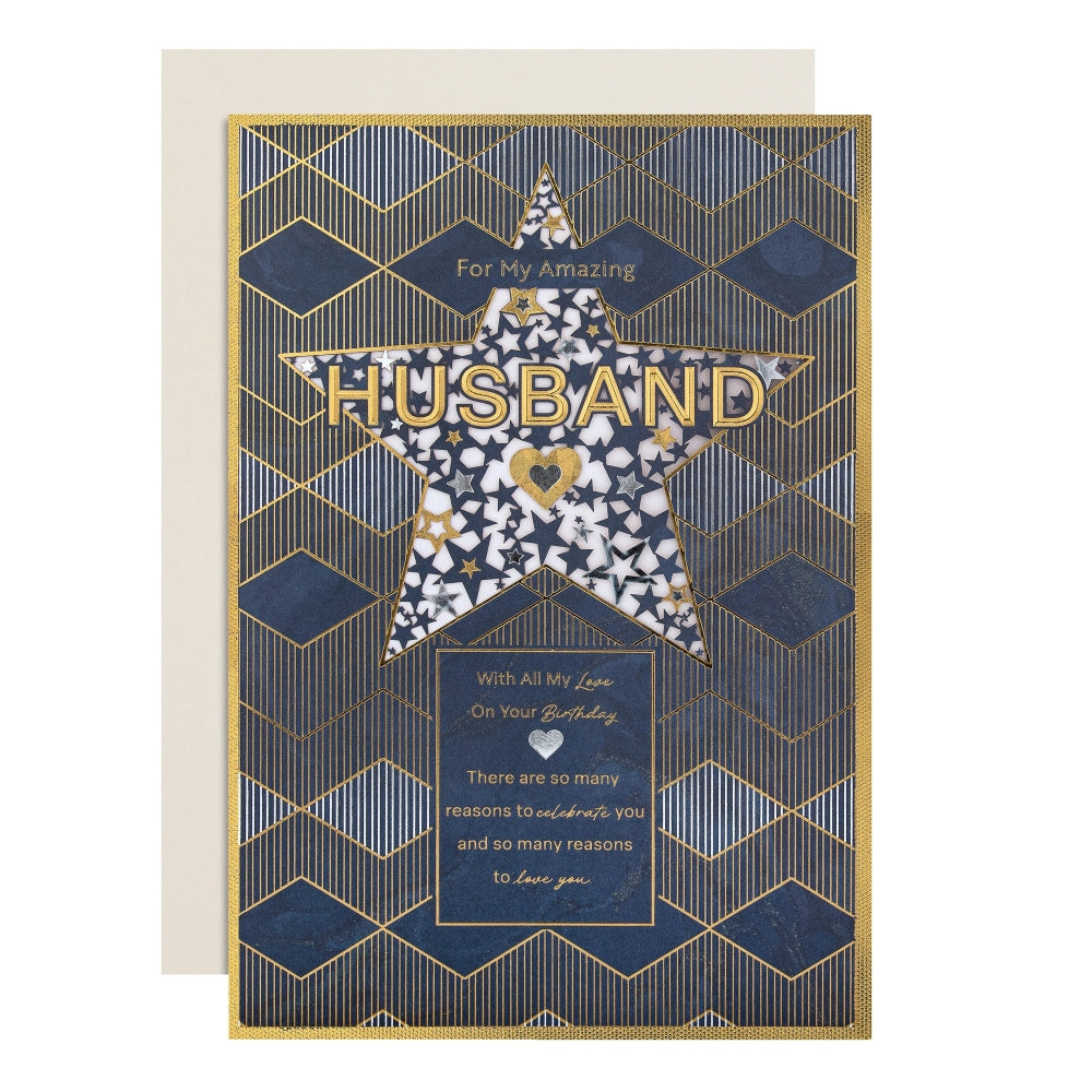 Dark Patterned Design with Star Husband Birthday Card