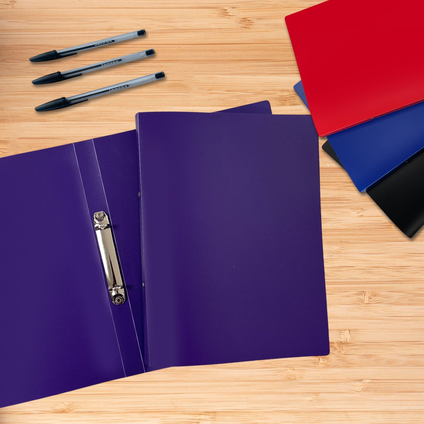 Pack of 3 A4 PP Ring Binders – 25mm Spine, 2 O-Ring Mechanism, 700 Micron Durable Cover – Red, Blue, Black