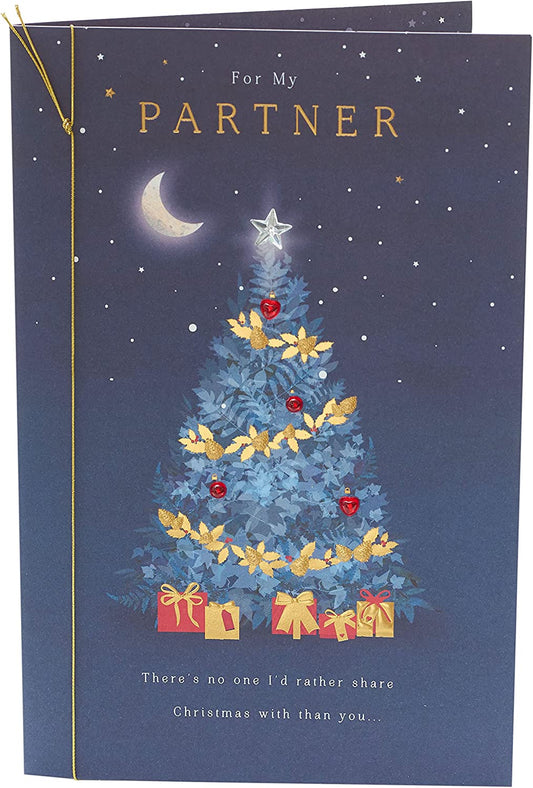 Partner Christmas Card Blue Christmas Tree Design 