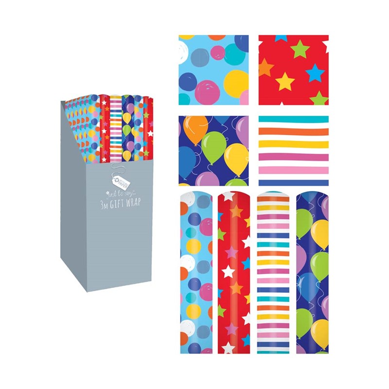 Single 3 Metre Brights Design Gift Wrap Roll