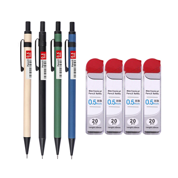4 Sets of 0.5mm Metal Mechanical Pencil and HB Lead Refills – Balanced Grip, Smooth & Precise Writing, Random Colour
