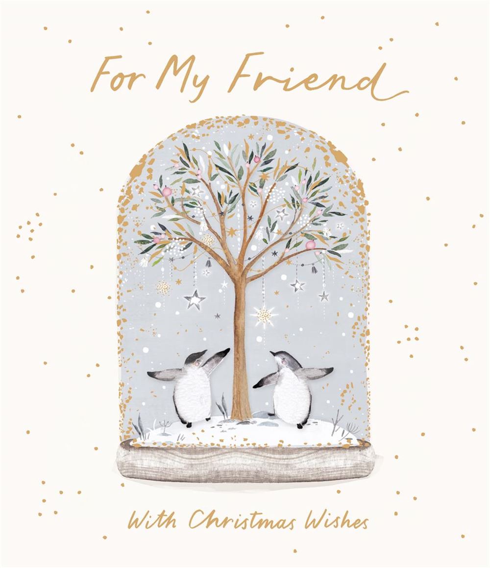 Penguins Under Tree Design Friend Christmas Card