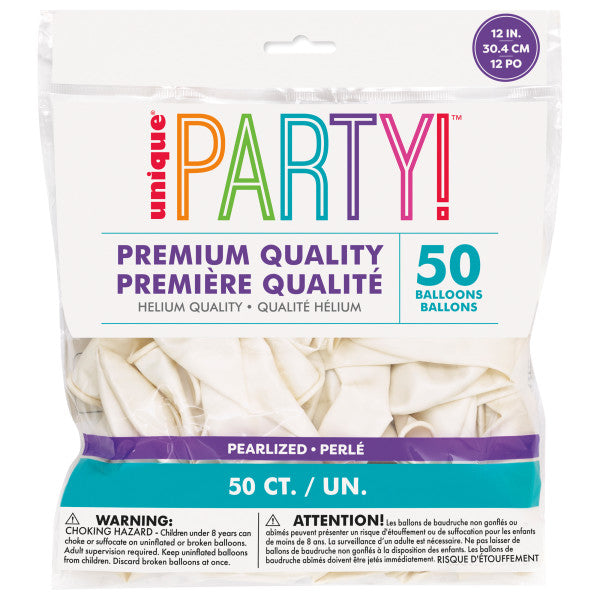 Pack of 50 Pearl White Premium 12" Latex Balloons