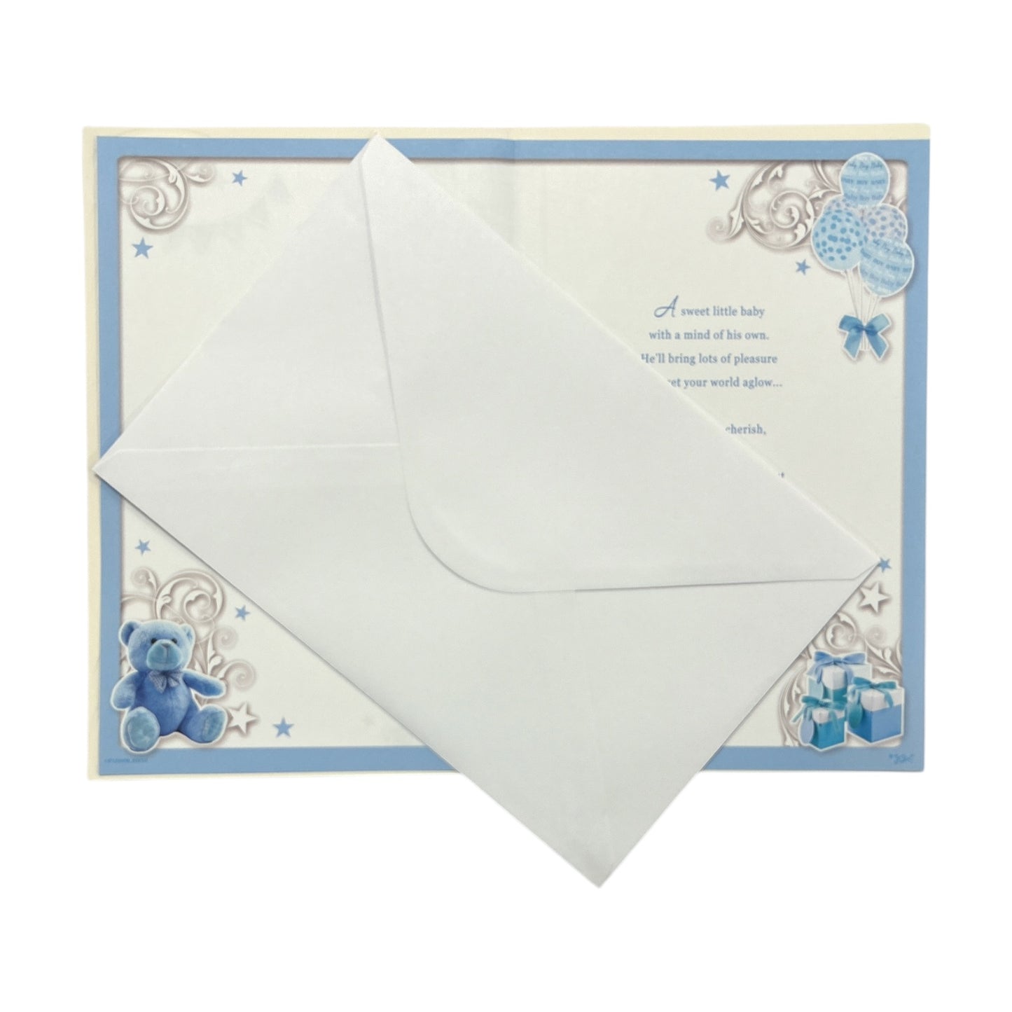 On The Birth Of Baby Boy Blue Balloons And Teddy Design Opacity Congratulations Card