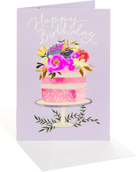 Cake with Flowers Design Birthday Card