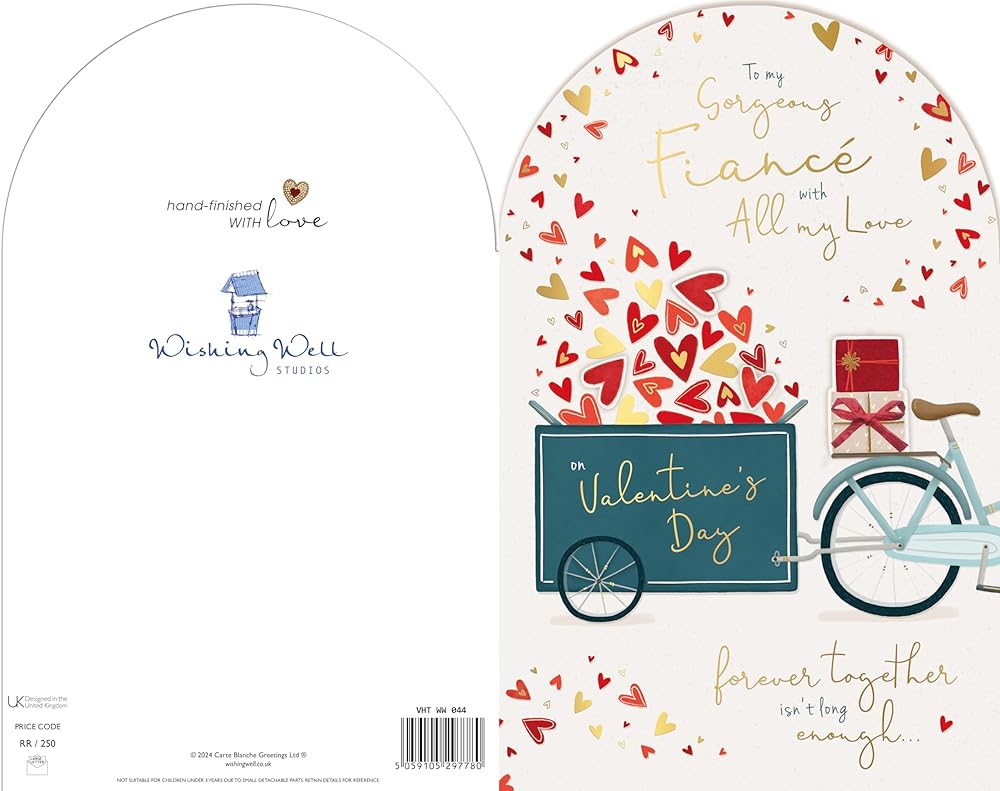 Bicycle And Hearts Gorgeous Fiancé Luxury Handfinished Valentine's Day Card