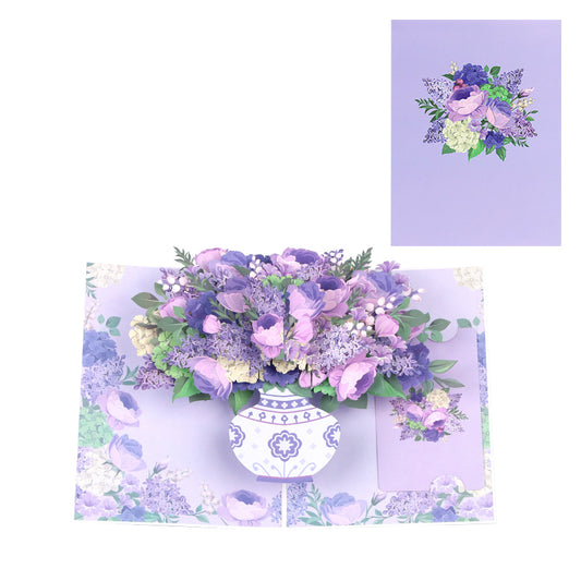 Purple Hydrangea Rose Bouquet 3D Pop Up Greeting Card - Mother's Day Birthday Anniversary	