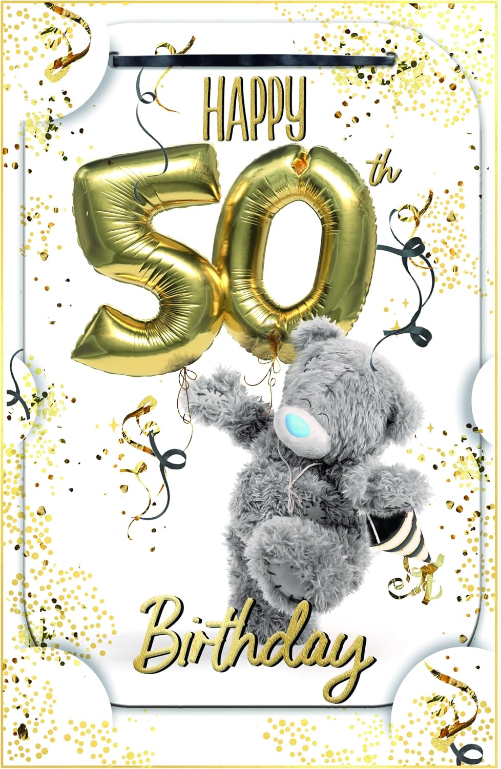 Bear With Balloons 3D Photo Finish Keepsake 50th Birthday Card 