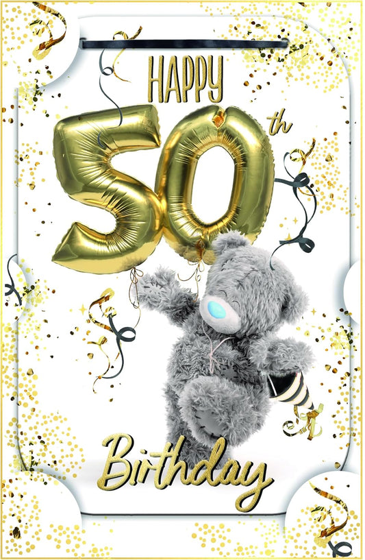 Bear With Balloons 3D Photo Finish Keepsake 50th Birthday Card 