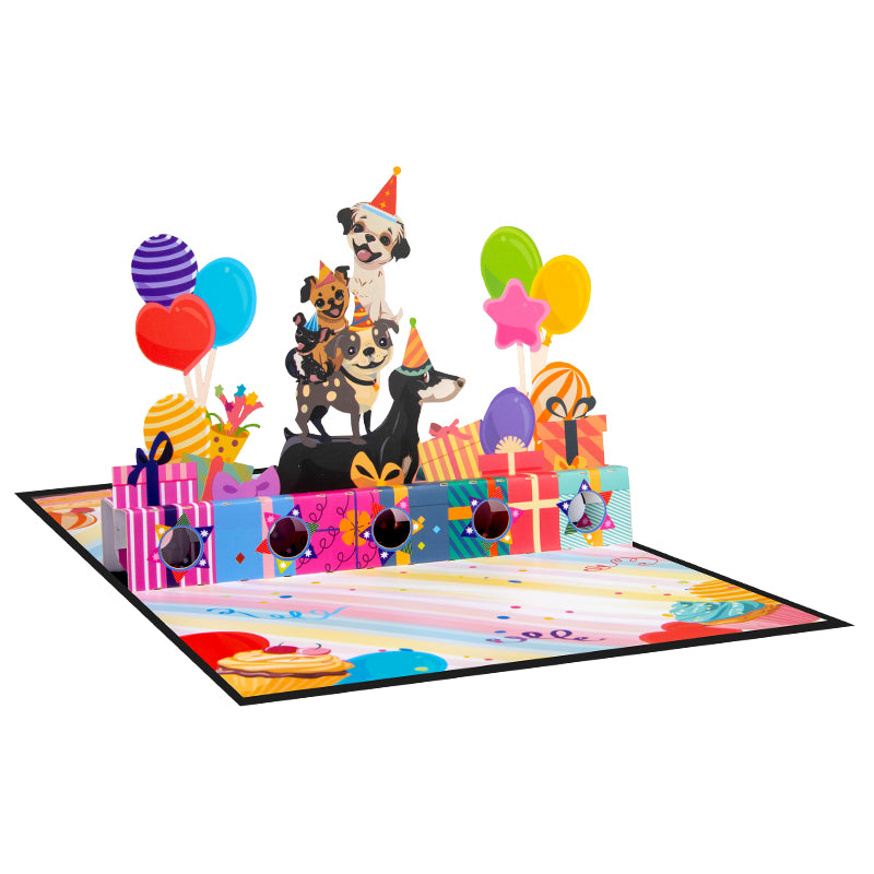 Puppy Party 3D Pop Up Birthday Card with Hidden Gift Card Slot
