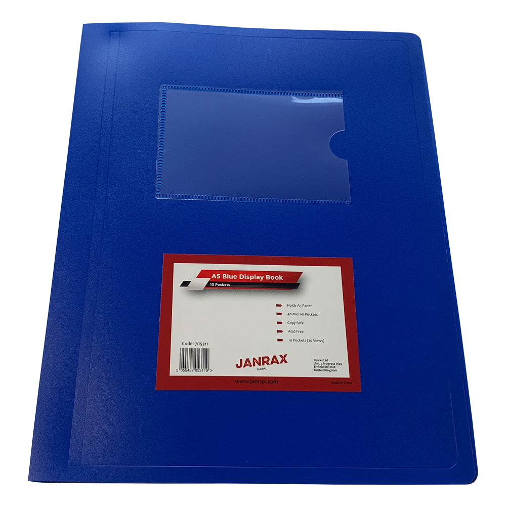 Pack of 5 A5 10 Pocket Blue Flexible Cover Display Books
