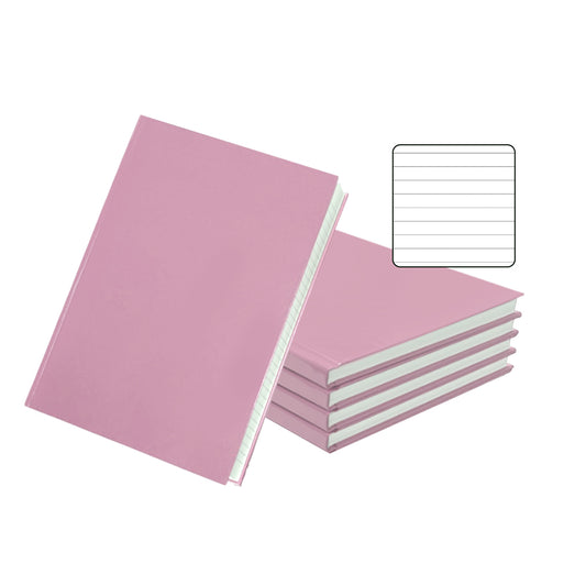 Pack of 5 A5 160 Pages 8mm Ruled Pink Casebound Notebooks