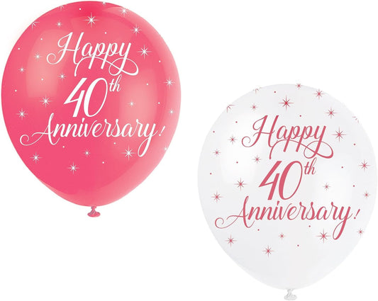 Pack of 5 Happy 40th Anniversary 12" Latex Balloons
