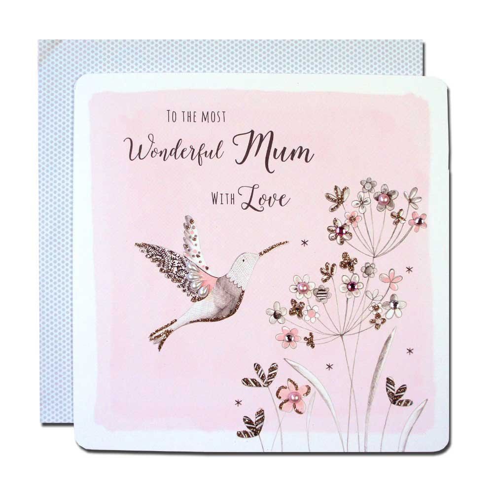 Most Wonderful Mum Handmade Luxury Crystals & Glitter Mother's Day Card