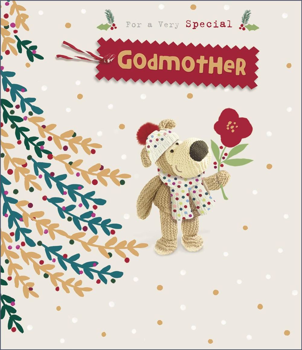 Boofle Holding Flower Godmother Christmas Card