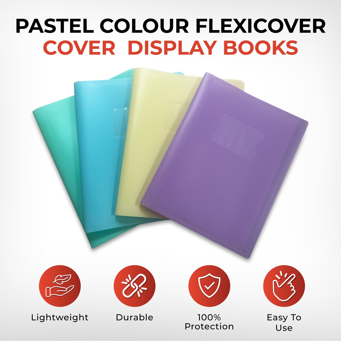 Pack of 6 A4 Pastel Yellow Coloured Flexicover 20 Pocket Display Books with Card Pocket