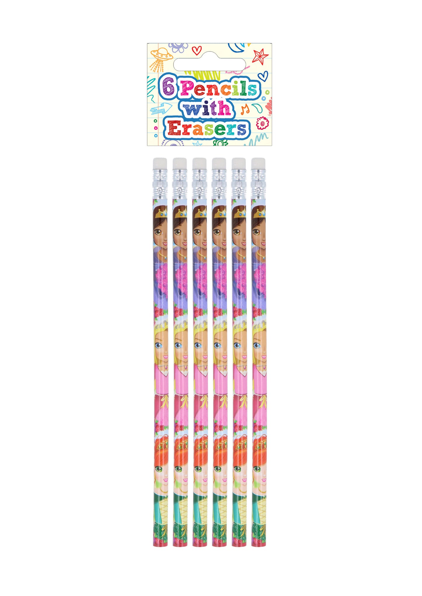 Pack of 6 Princess Pencils with Erasers