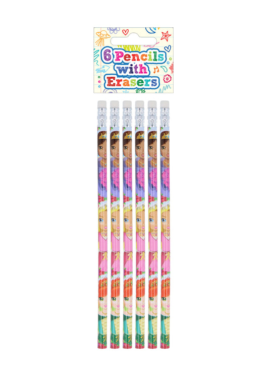 Pack of 6 Princess Pencils with Erasers