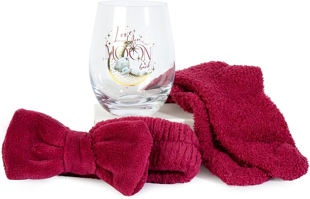 Me to You 'I Love You to the Moon and Back' Stemless Glass, Fluffy Bed Socks And Bow Headband Gift Set Official Collection