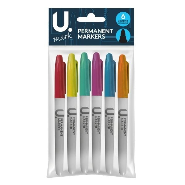Pack of 6 Assorted Coloured Permanent Markers