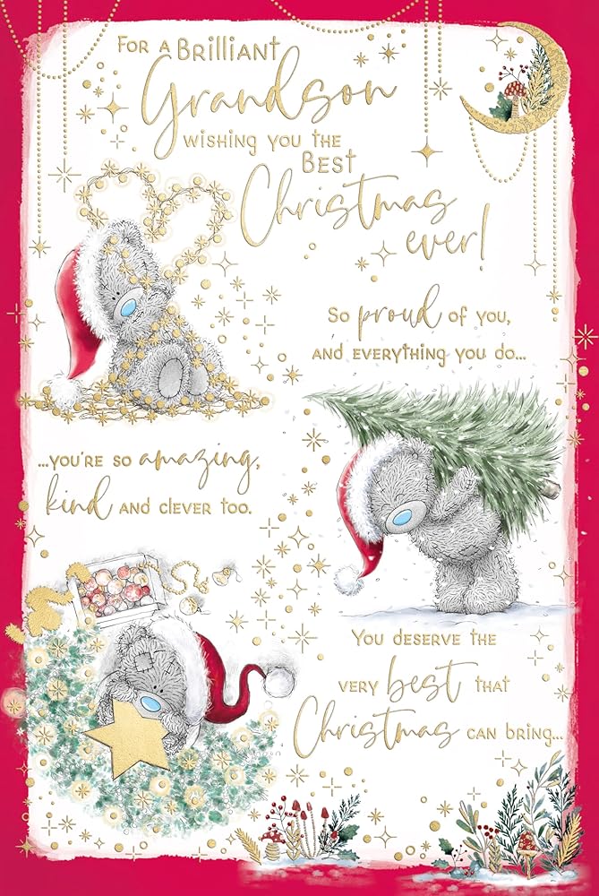 Bear In Xmas Scenes Storyboard Grandson Christmas Card