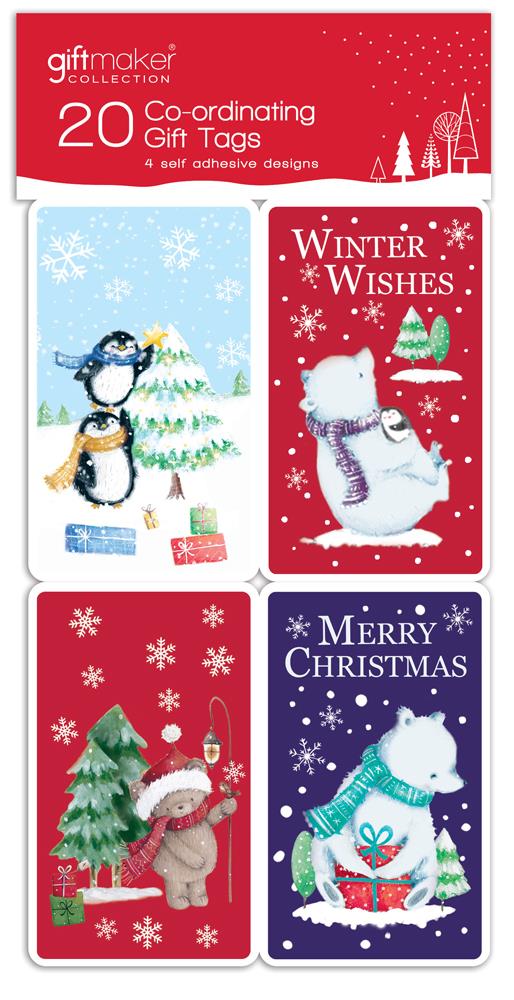 Pack of 100 Coordinating Cute Bears Design Self Adhesive Christmas Gift Tags